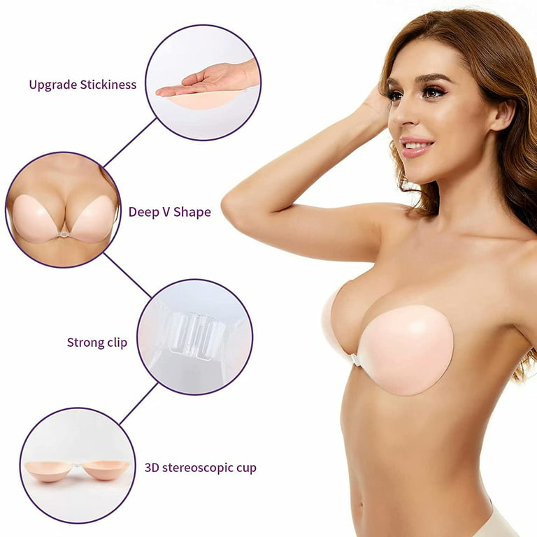 Adhesive Bra Strapless Sticky Invisible Push Up Silicone Bra For Backless  Dress With Nipple Covers A-f Z