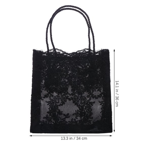 Raindrops Lace Shoulder Bag Black Polyester Purse 1 Pack Stylish Handbag for Shopping