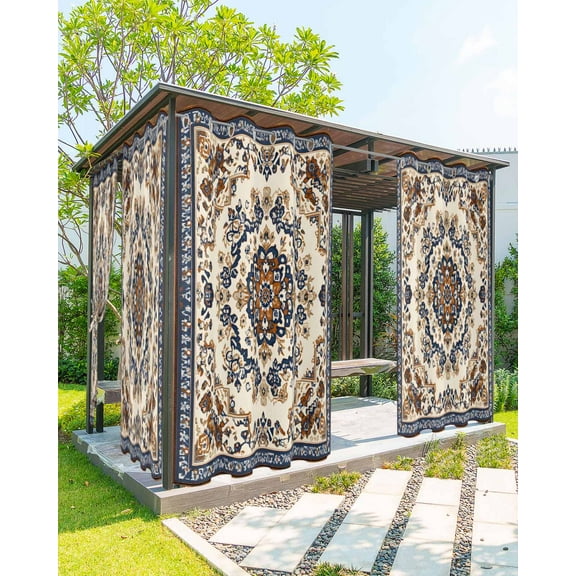 nqOlkjepod Outdoor Curtains for Patio Waterproof, Southwestern Boho Outdoor Privacy Panels Grommet, Blue Brown Retro Geometric Ethnic Blackout Outside Curtains for Porch/Cabana 54"x108", 2 Panels