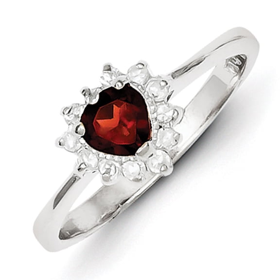 Primal Silver Sterling Silver Rhodium-plated Garnet and Cubic Zirconia Heart Ring
