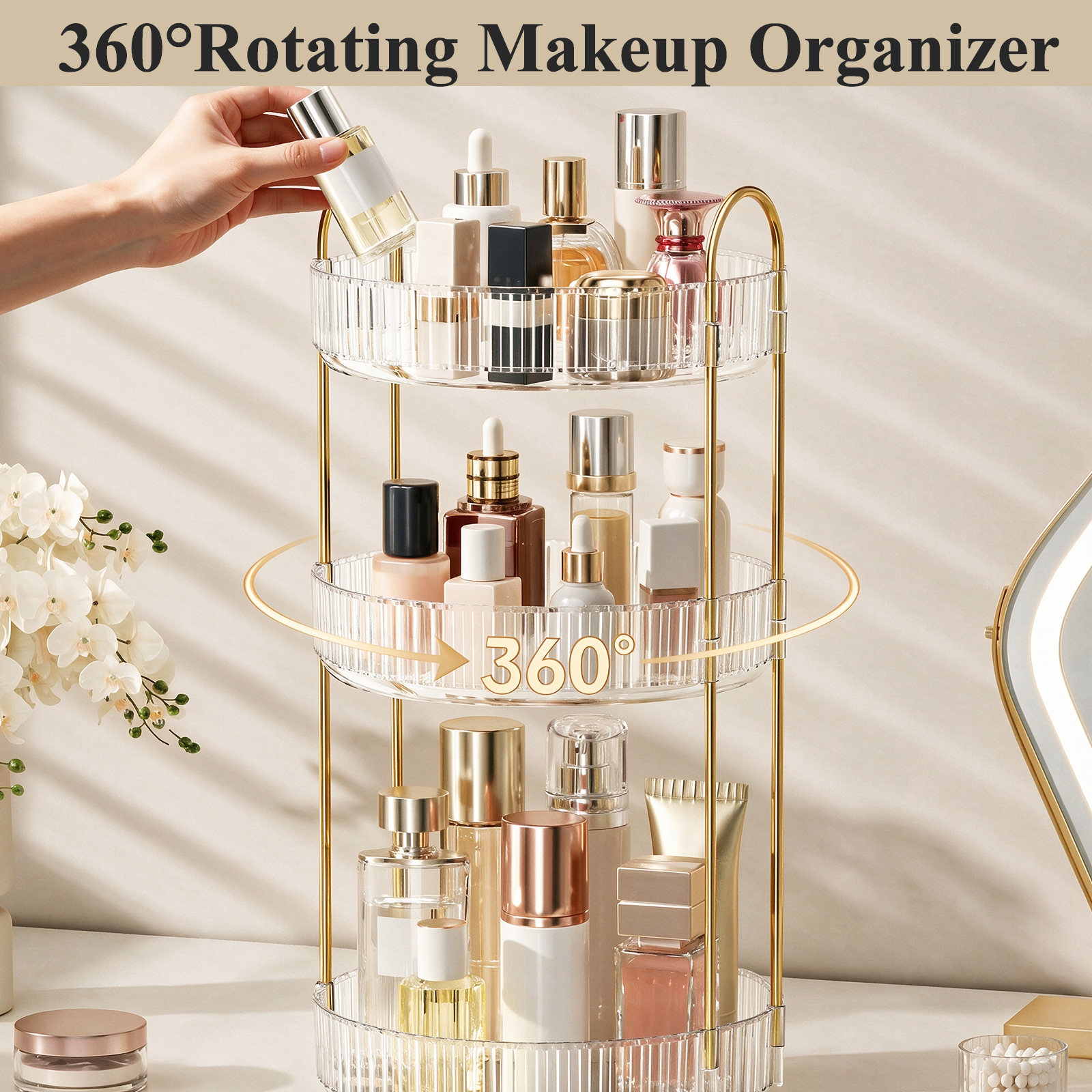 Kisportee 360° Rotating Makeup Organizer, 3 Tier photo 4