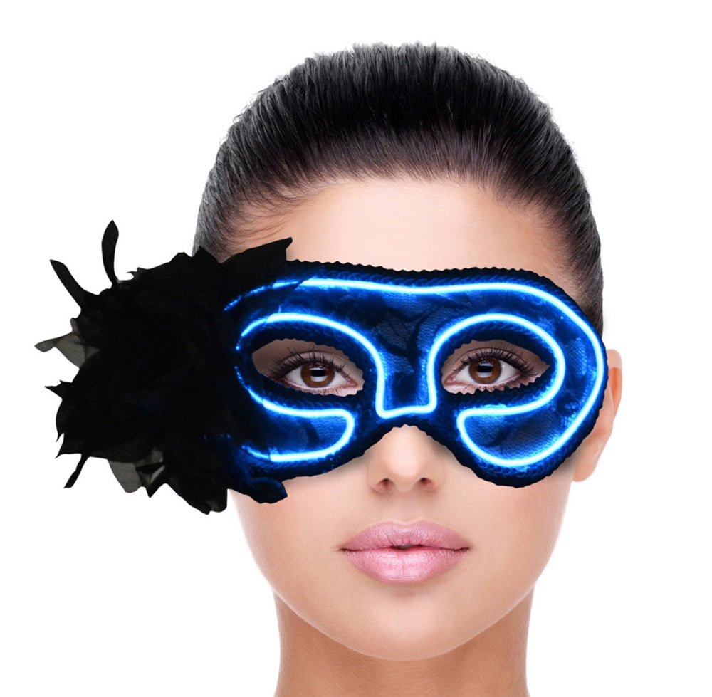 Women LED lightening Feather Costume Party Fancy Dance Ball Eye Face Mask prop 