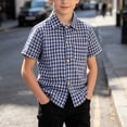thumbnail image 2 of Guluxicc Button Up Shirts for Kids Boys Short Sleeve Checkered Lapel Tops Casual Summer Breathable Plaid Button Up Shirts, 2 of 6
