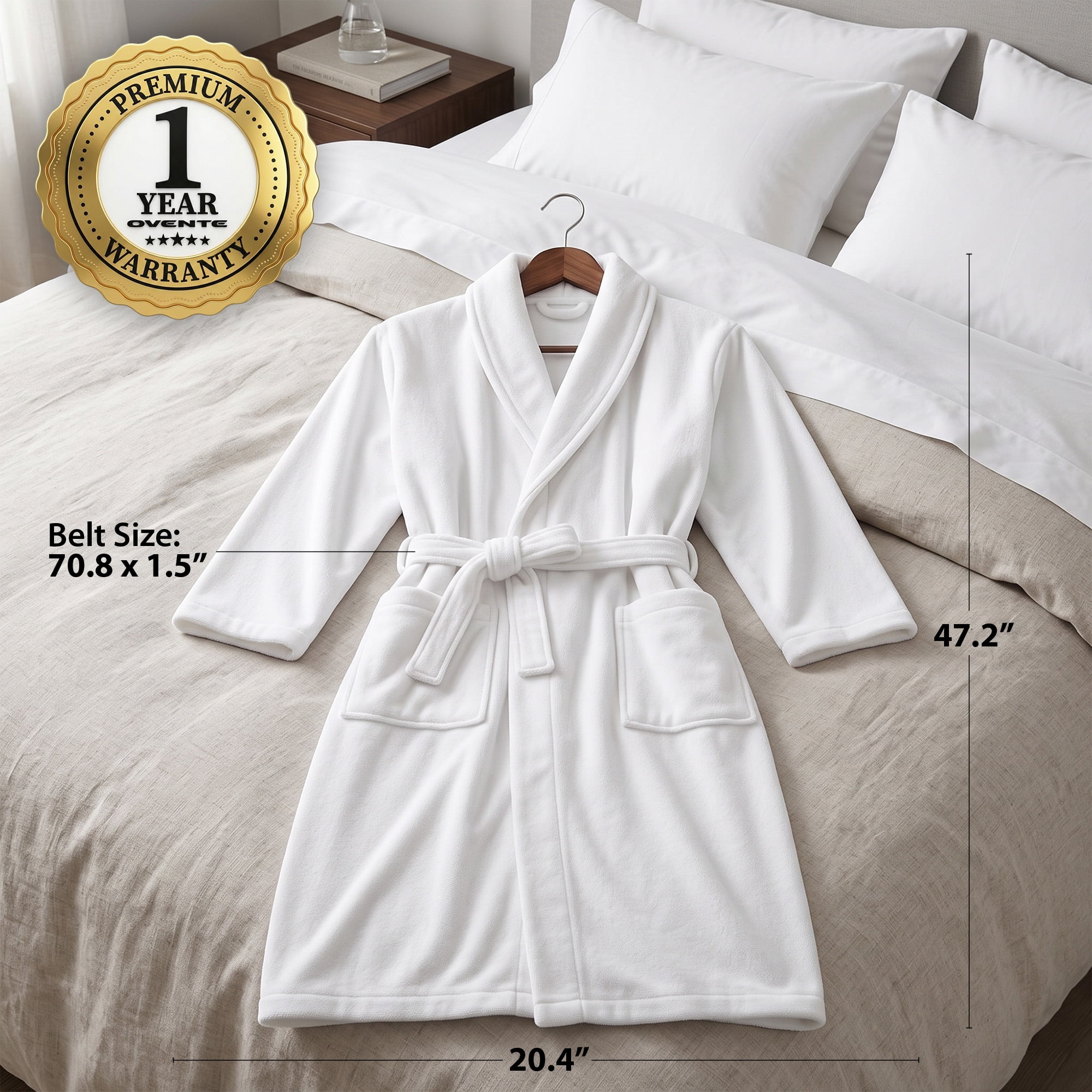 OVENTE Coral Fleece Bathrobe with Slipper Set, White BRFS1047W | Soft and Absorbent Robe for Men and Women, Lightweight, Unisex, Perfect for Spa or Bathroom Accessories and Home Essentials