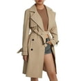 thumbnail image 3 of Canrulo Women Trench Coats Double Breasted Long Classic Lapel Windproof Outerwear with Belt Buckle Khaki M, 3 of 8