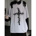 thumbnail image 5 of Liacowi Women Punk Shirt Fairy Grunge Round Neck Long Sleeve Oversized Tops Vintage Cross Print T Shirt, 5 of 6