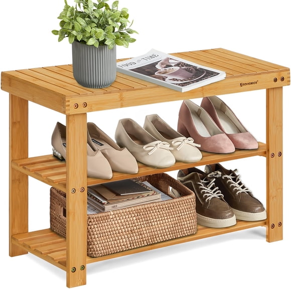 Banco para zapatos SONGMICS, organizador de bambú, 28,7 x 70,1 x 45,3 cm