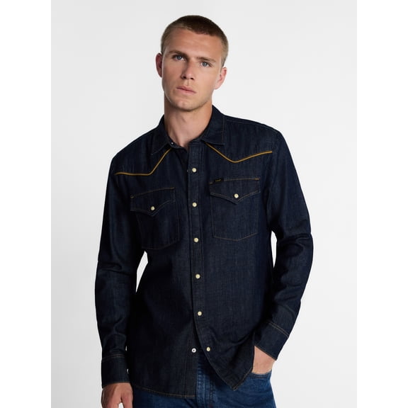 Kacey Lee Men's Western Denim Shirt with Long Sleeves, Sizes S-2XL