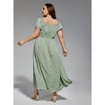 thumbnail image 2 of CurveSoul Plus Size Womens Summe Green Floral Off-Shoulder Split Maxi Dress, 2 of 6