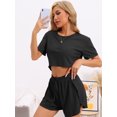 thumbnail image 3 of DARING DIVA Women's Rib Knit Short Sleeve Side Slits Pajama Sets XS Black, 3 of 6