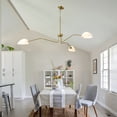 thumbnail image 4 of 3-Arm Mid-Century Brass Chandelier with Glass Shades - Adjustable Dimmable Farmhouse Pendant Light for Kitchen Island, Dining & Living Room, 4 of 8