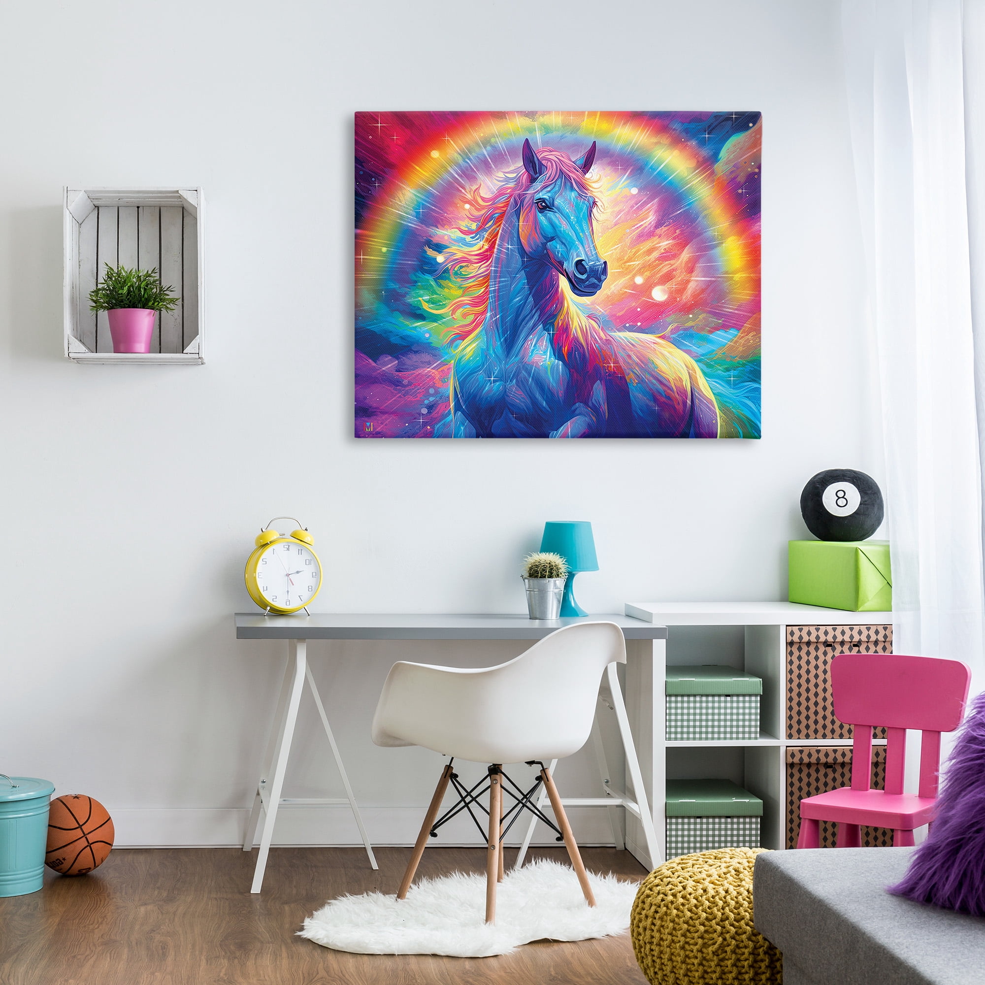 Stupell Industries Vivid Rainbow Horse Animals & Insects Painting Gallery Wrapped Canvas Art Print Wall Art, 48 x 36