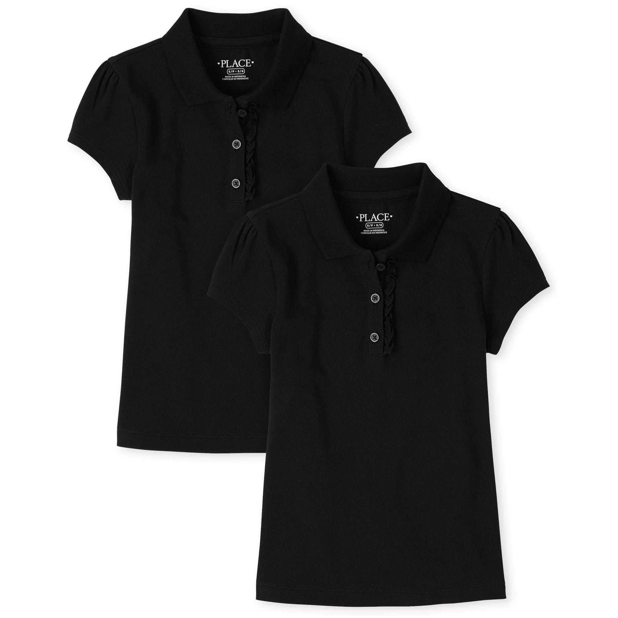 The childrens Place girls Short Sleeve Ruffle Pique Polo Shirt Black 2 Pack X Small US