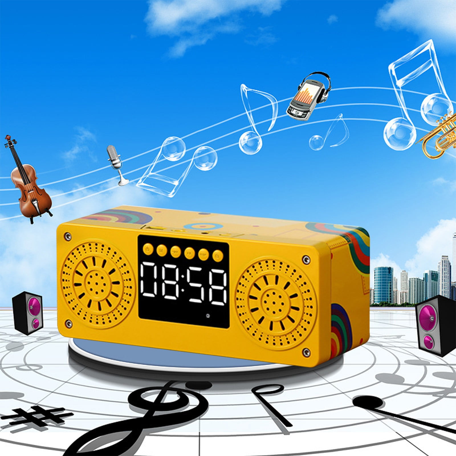 maho A10 Wooden Clock Multi-function Bluetooth Audio U Disk Card Gift Gift Mobile Phone Computer Speaker Bluetooth Speaker for Gift, Shower, Party, Home, Travel