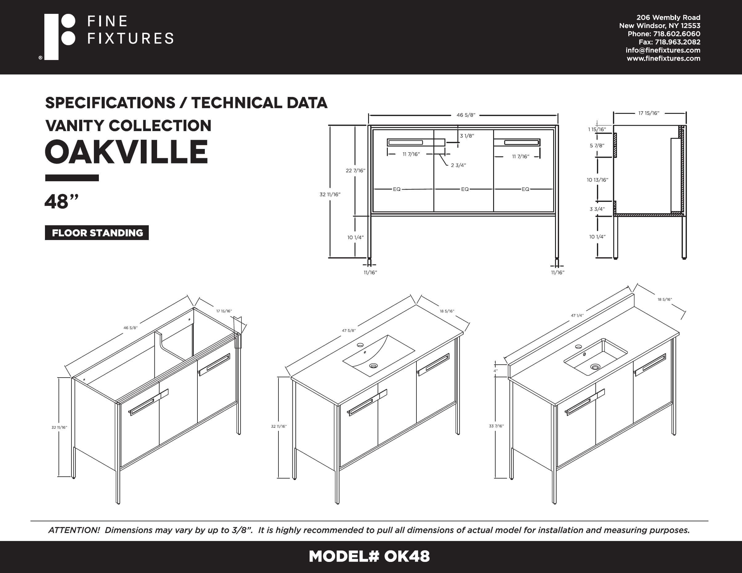 Fine Fixtures Oakville 48 in. W x 18 in. D x 33 in. H Bathroom Vanity in Walnut Ebony with White Ceramic Sink - Chrome hardware