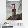 thumbnail image 1 of Christmas Tapestry, Photo of Santa Sits on a Chimney with Umbrella in Heavy Rain, Fabric Wall Hanging Decor for Bedroom Living Room Dorm, 5 Sizes, Vermilion Dark Taupe, by Ambesonne, 1 of 1