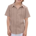 thumbnail image 2 of Kinrui Boys Cuban Guayabera Shirt Short Sleeve Button Down Shirt Summer Casual Cotton Linen Shirts Size 4-12 Years, 2 of 9