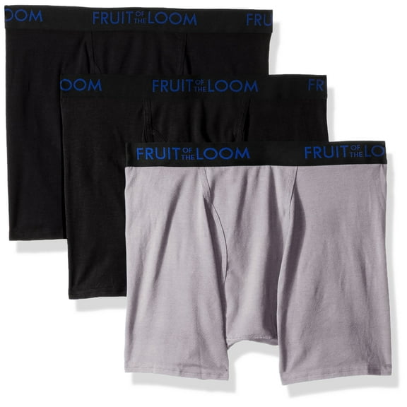 Fruit of the Loom Men's Premium 3pk Breathable Cotton Micro-mesh Boxer Brief, black/gray, Small