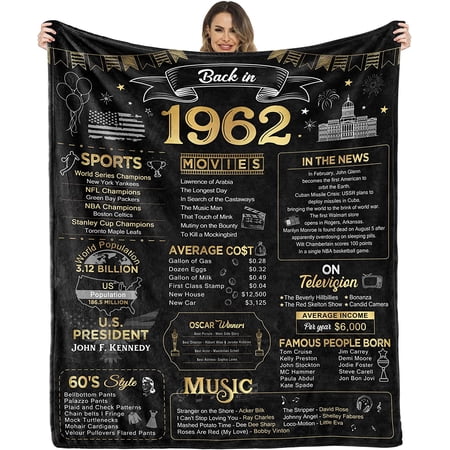 Happy 60Th Birthday Gifts for Men Women Blanket 1962 60th Birthday Decorations 60 Years Old Gift for Dad Mom Grandparents Back in 1962 Flannel Fleece Soft Throw Blanket for Bed Sofa 60×80 Inches