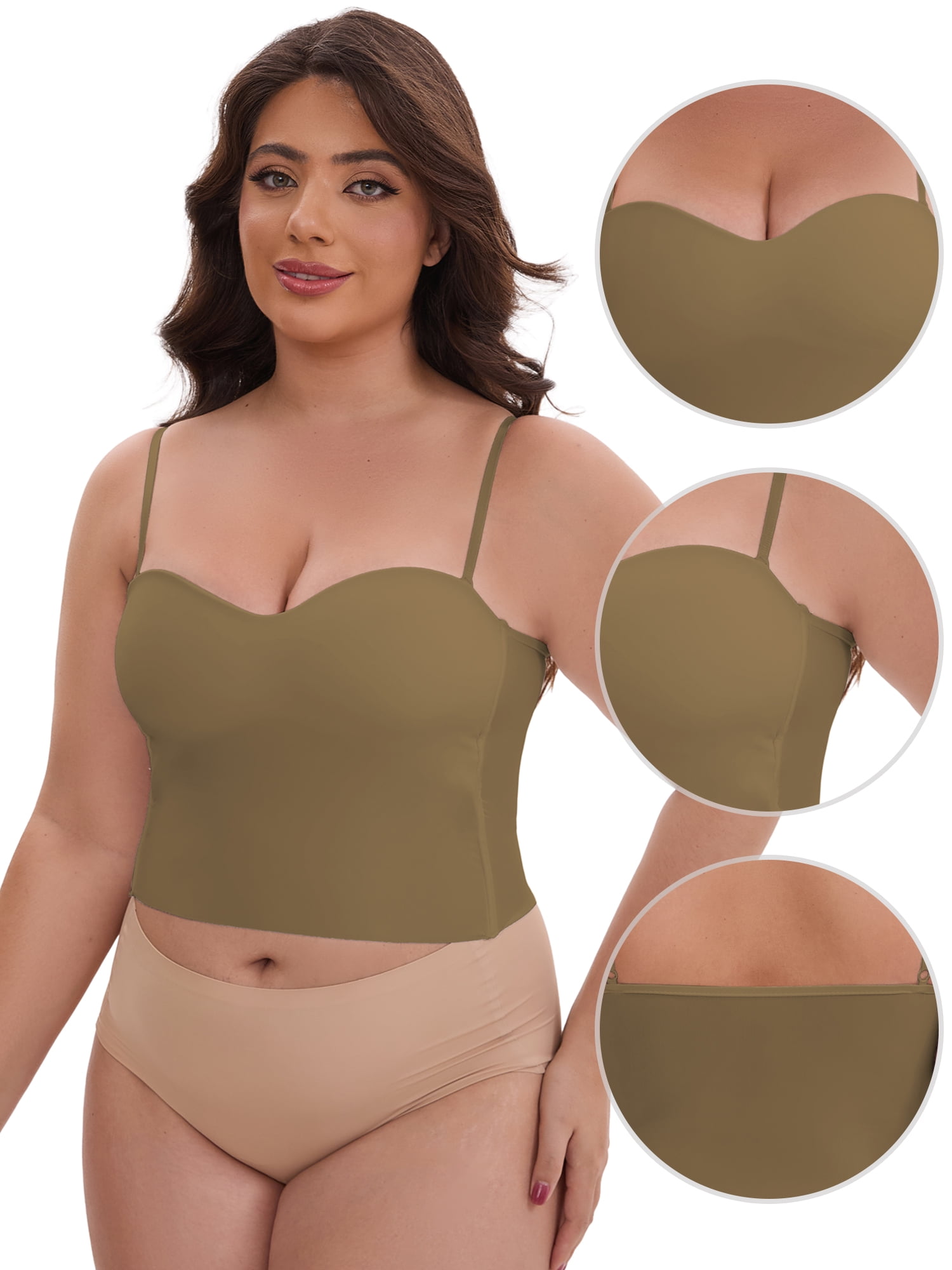 DARING DIVA Women's Plus Spaghetti Straps Wireless Padded Camisole XL Brown