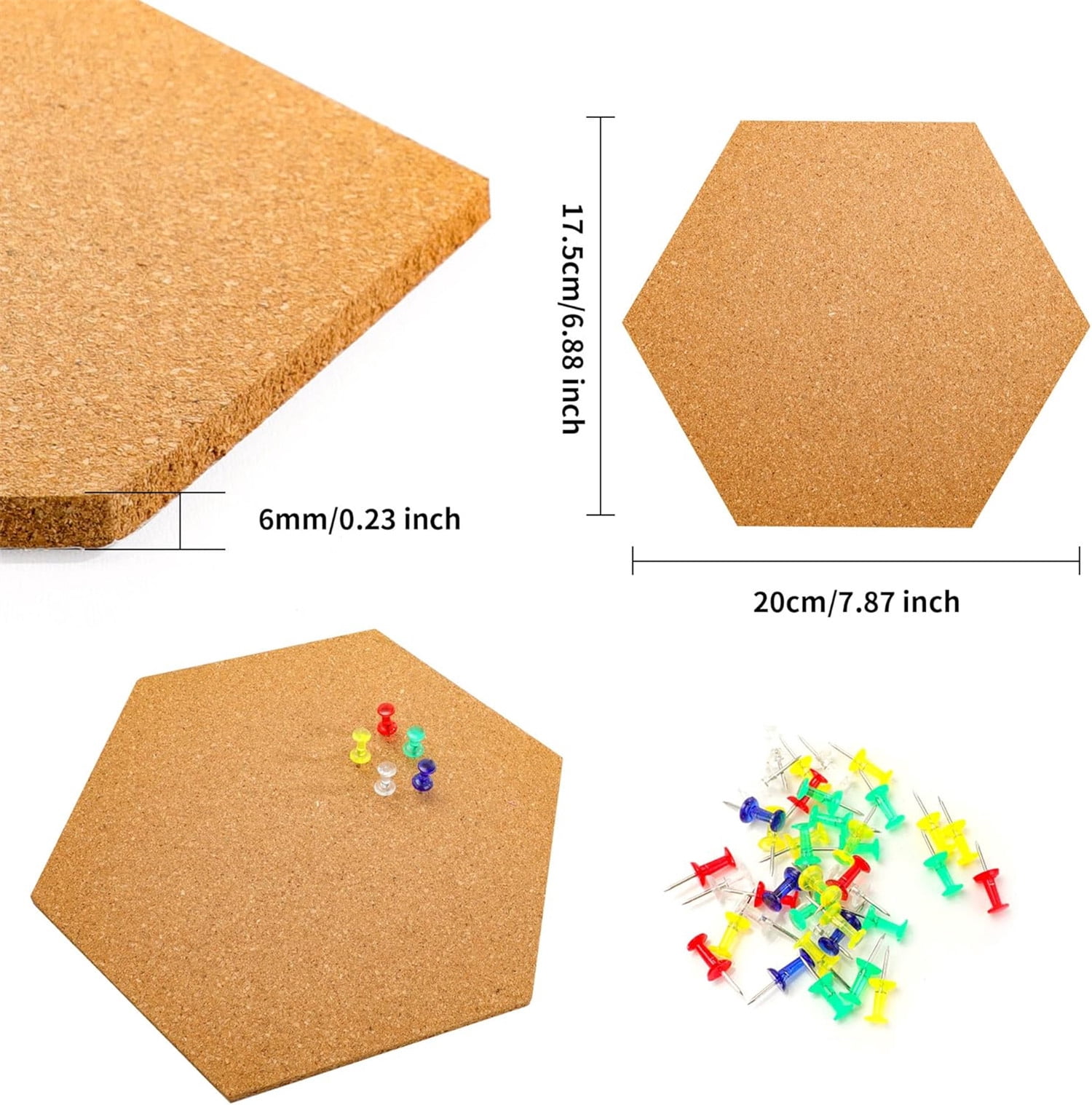Hexagon Cork Board Tiles Bulletin Board,Bexikou 6 Pcs 1/4" Thick Small Cork Boards for Walls,Self-Adhesive Cork Tiles for Home Office Decor, School Message Board, Bulletin Board Decor