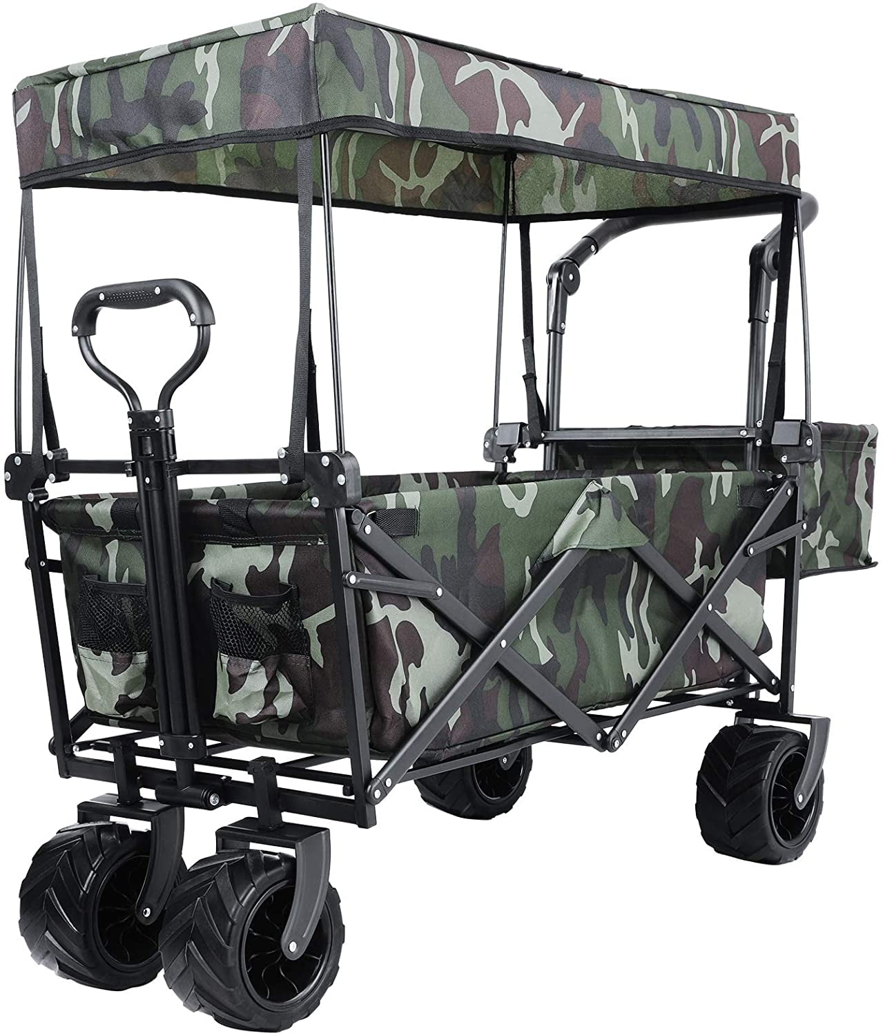 250LBS Folding Beach Wagon Garden Cart Storage Utility 4 Buggy Wheel Canopy 