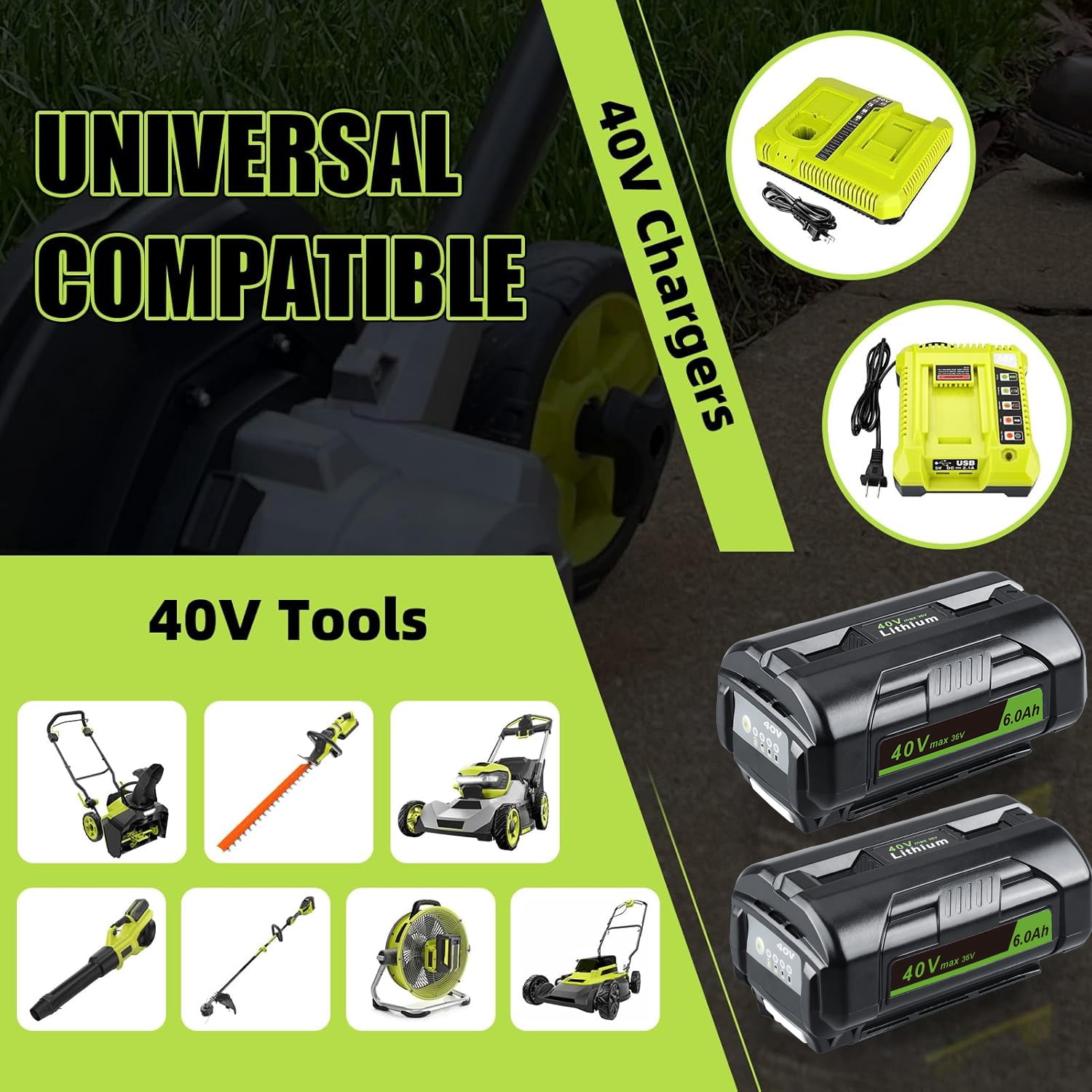 36v 6.0Ah Replace for Ryobi 40V(max) Battery OP4015 OP4050A OP4040 OP4050 OP40201 OP4060 OP4030 Compatible with Ryobi 40V Cordless Power Tools RBL1820G