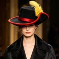 thumbnail image 2 of Hsqqdc Adults Felt Pirate Hat with Feather Renaissance Musketeer Buccaneer Colonial Headwear, 2 of 7