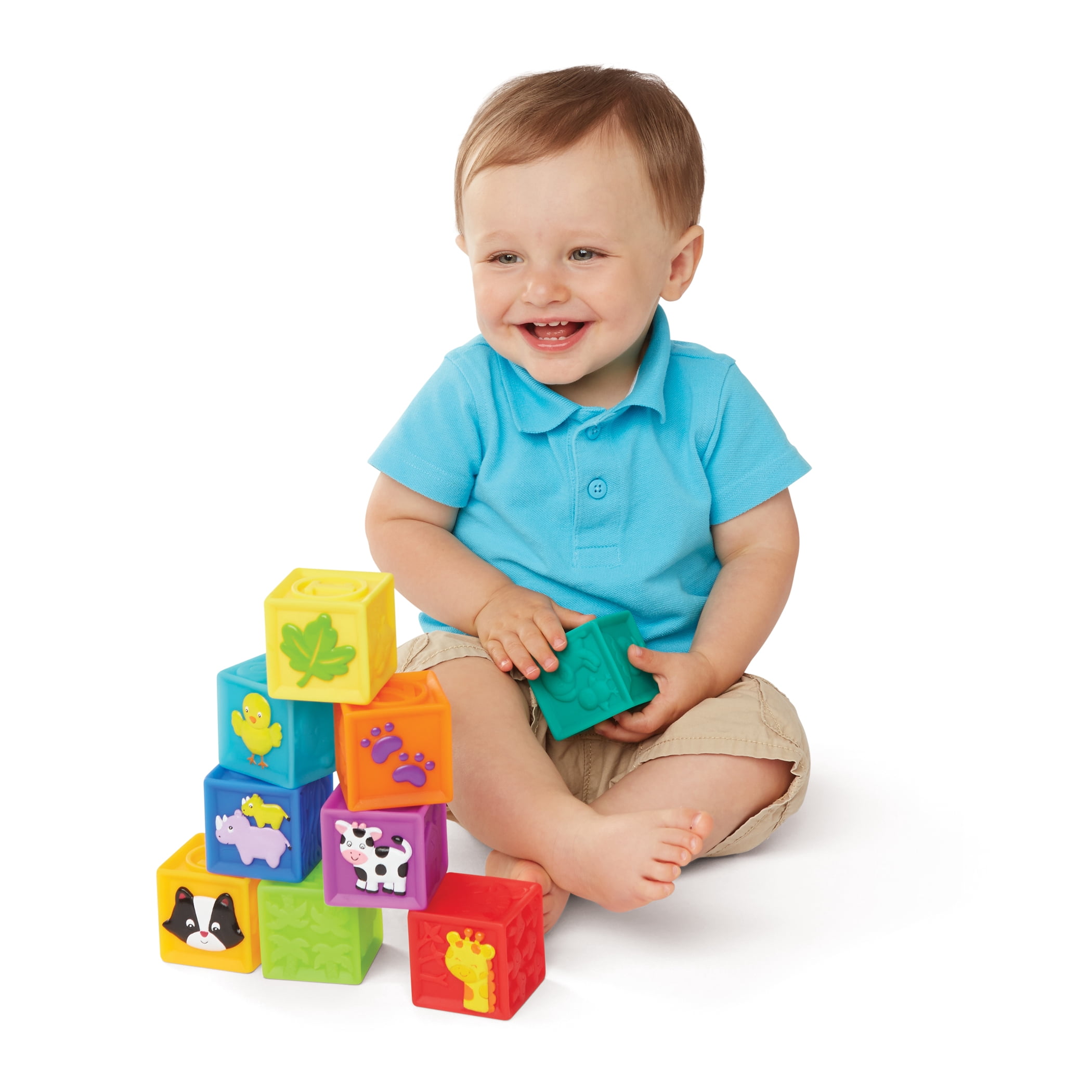 Kidoozie Squeak 'n Stack Blocks for Infants and Toddlers, Multicolor, 6-24 Months