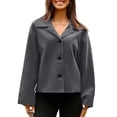 thumbnail image 2 of Women Cropped Button Blazer Short Casual Bomber Wool Blend Jacket Pea Coat Fall Outerwear with Pockets, 2 of 7