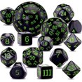 thumbnail image 1 of GFDYREE 15 Pcs Complete Polyhedral Dice Set D3-D100 Game Dice with a Leather Drawstring Storage Bag for Role Playing Table Games(Black & Green), 1 of 7