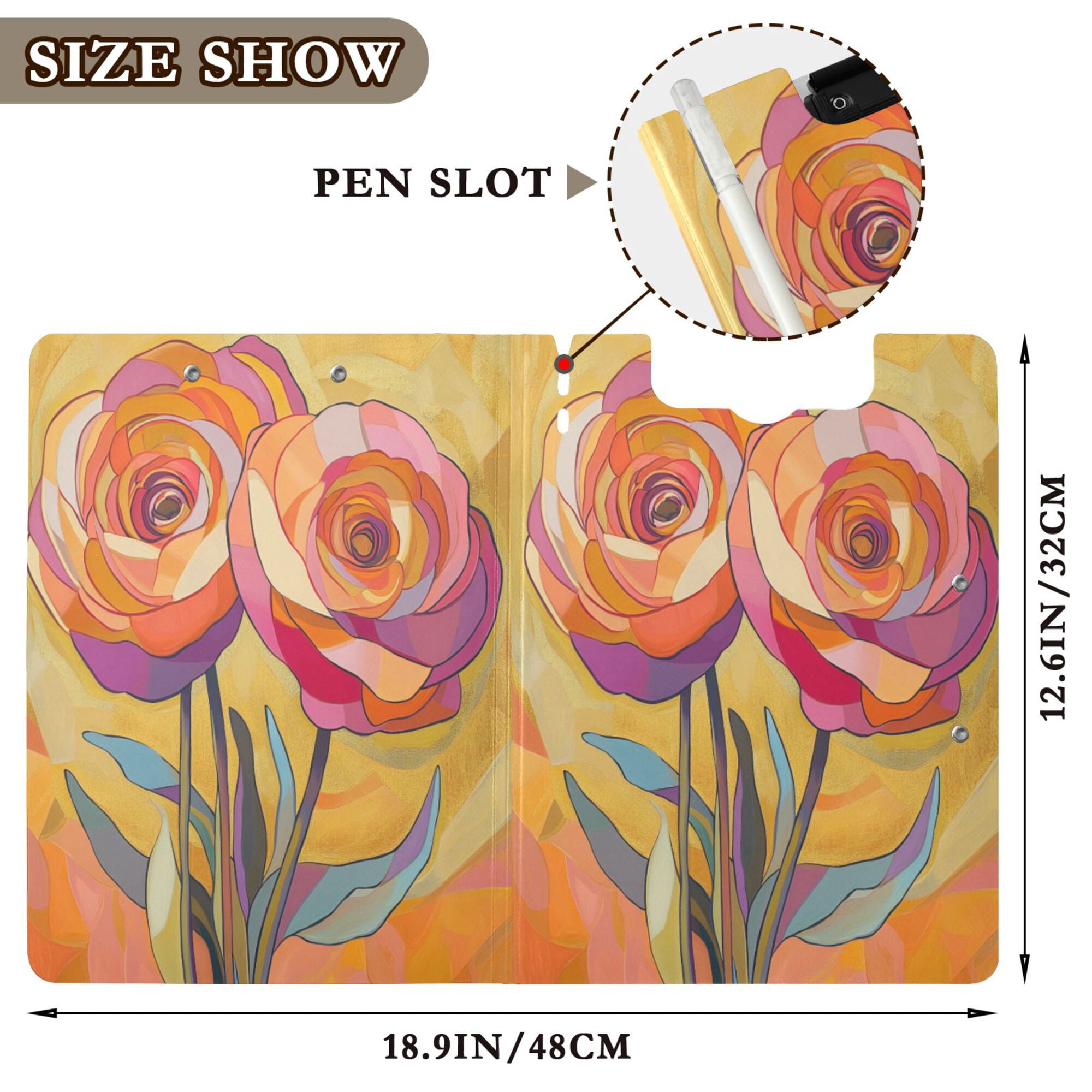 FORMRS A4 Clipboard Folder with Pen Holder Horizontal Foldable School Office Binder, Purple Abstract Floral