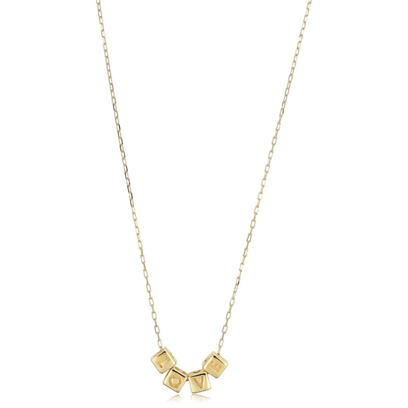 KoolJewelry 14k Yellow Gold Love Letter Block Necklace (adjusts to 17 or 18 inch)