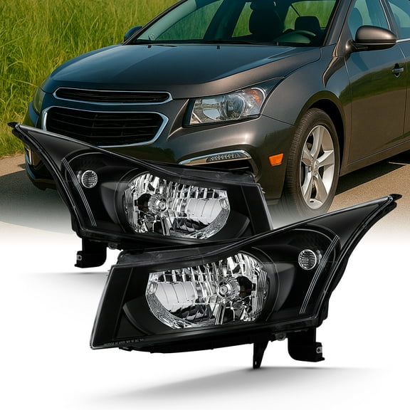 AKKON - Fits 2011-2015 Chevy Cruze Sedan [Halogen Type] Black Headlights Pair Left Driver Right Passenger Headlamps 11 12 13 14 15