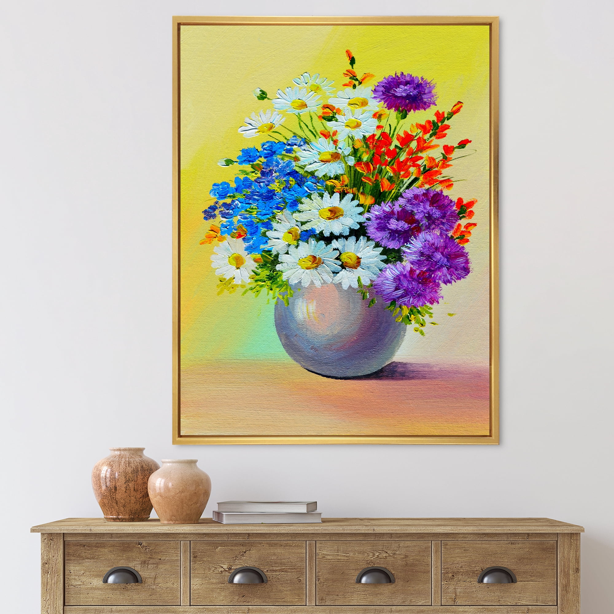 Designart 'Still Life A Bouquet Of Red Blue & White Flowers' Traditional Framed Canvas Wall Art Print
