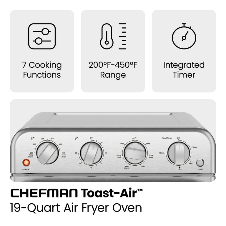  Chefman Air Fryer Toaster Oven Combo with Probe Thermometer,  12-In-1 Stainless Steel Convection Countertop, 10 Inch Pizza, 4 Slices of  Toast, Cooking, Baking, Toasting, Roaster Oven Airfryer 20QT : Home &  Kitchen