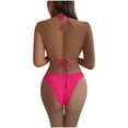 thumbnail image 5 of Wancir Swimsuits for Women 2025 - Women's Solid Color Sexy Bikini Backless Drawstring Strap Split Swimsuit Three Piece Set, 5 of 5