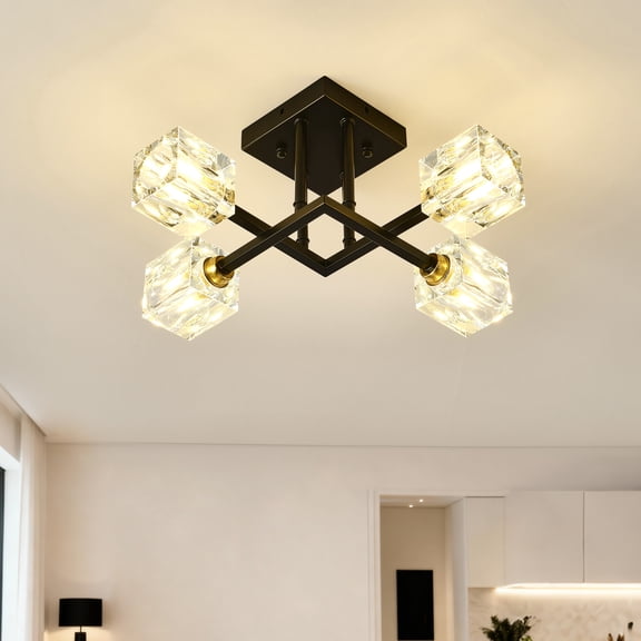 GDF Studio Modern Luxurious Crystal Ceiling Light, 4-Light Pendant Lamp for Bedroom Dining Room