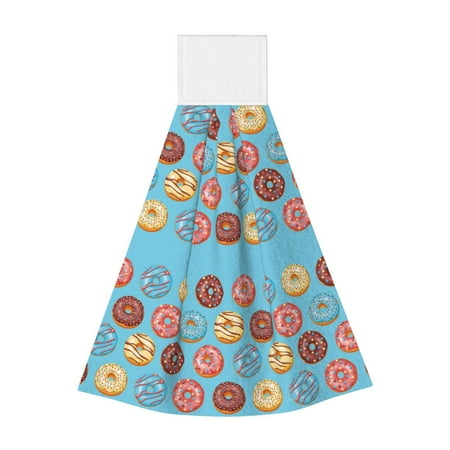 

Kdxio Cute Donut Hand Towel with Loop Hanging Towel Absorbent Tie Towels for Kitchen Tea Bar Bathroom Decor