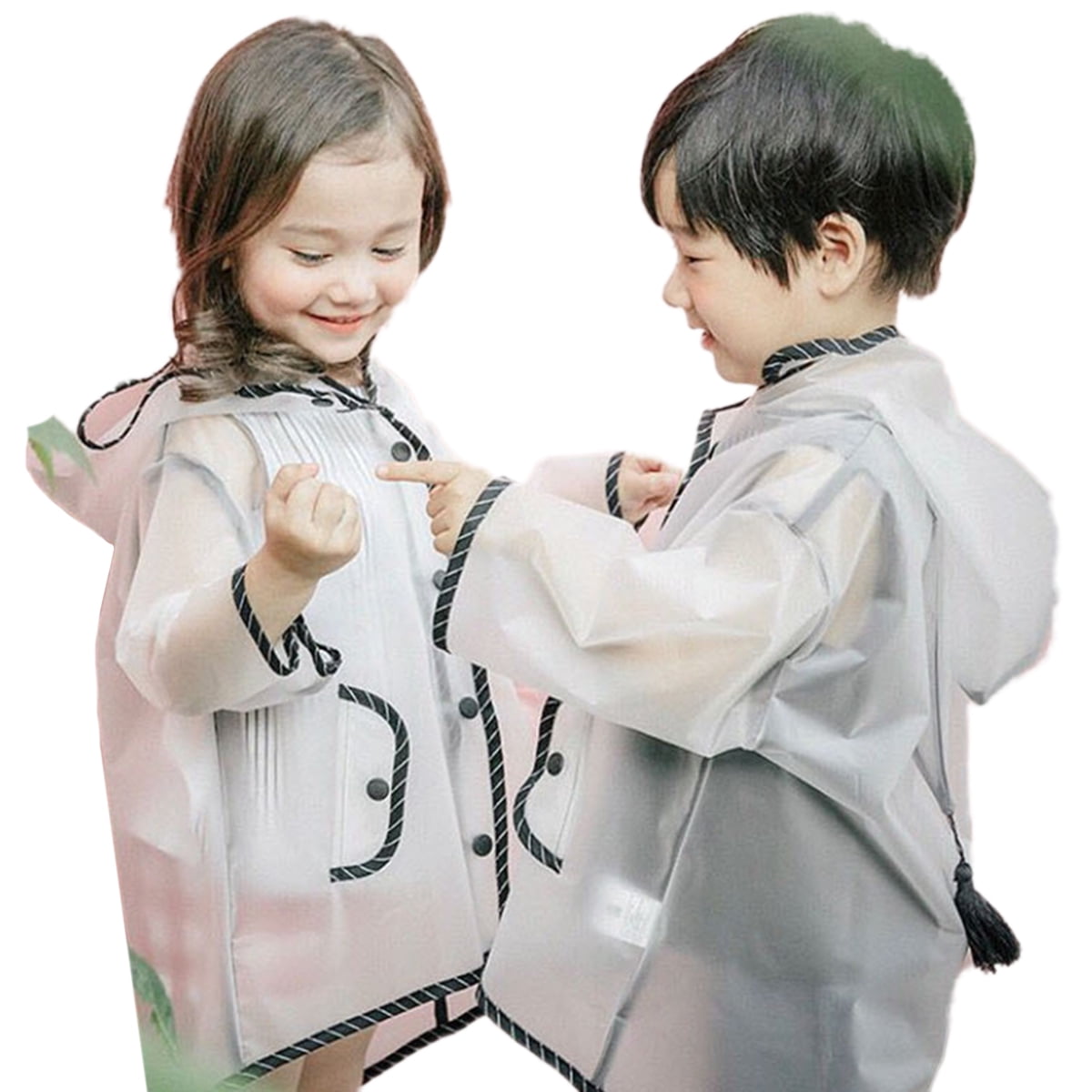 Genuiskids Hooded Transparent Raincoat Girl Boys Rain Coat Hooded Outdoors Clear Waterproof Kids Toddler Children's Rainwear Protective Covers 1-10T
