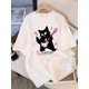 thumbnail image 1 of Rock Cat Print Short Sleeve T-Shirt, 100% Cotton Crew Neck Casual Tee, Fashion Summer Top with Fun Graphic Design, 1 of 7