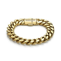 Gold Ion Plated Stainless Steel 12MM Curb Chain Bracelet with Cubic Zirconia Cross