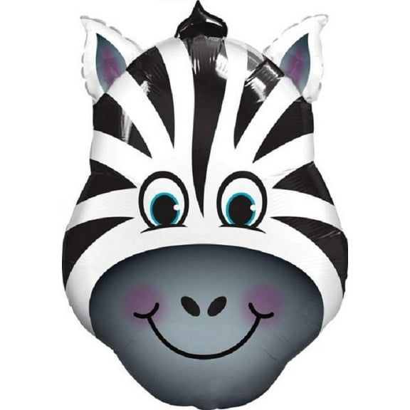 XL 32" Zany Zebra Head Mylar Foil Balloon - Zoo Animal Party Decoration - Cute Safari Theme Decor
