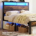 thumbnail image 6 of Bexfil Twin Platform Bed with Charging Station and LED Lights - Wood Headboard Frame with USB Ports and Power Outlet - Noise-Free, No Box Spring Needed, Brown, 6 of 8