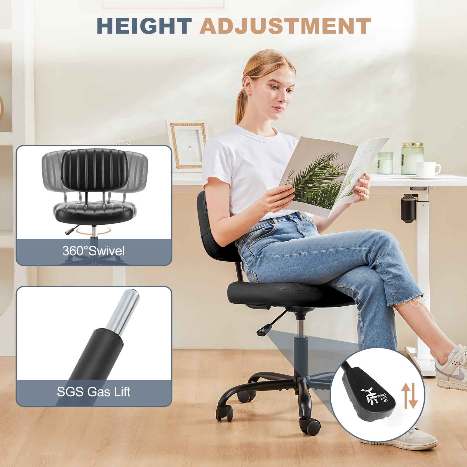 MAYEERTY Ergonomic Mid-Back Executive Office Chair Swivel Computer Desk Task Chair, Black