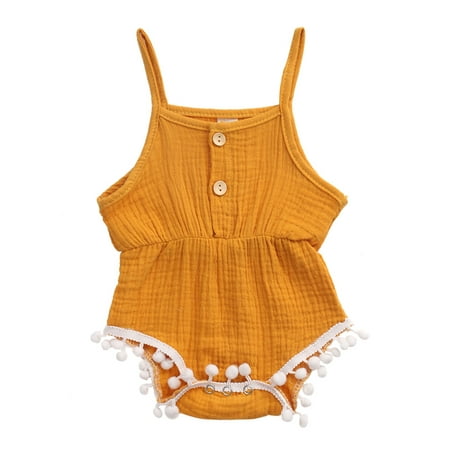 

Bmnmsl Baby Girl Plush Ball Decor Sleeveless Button Romper