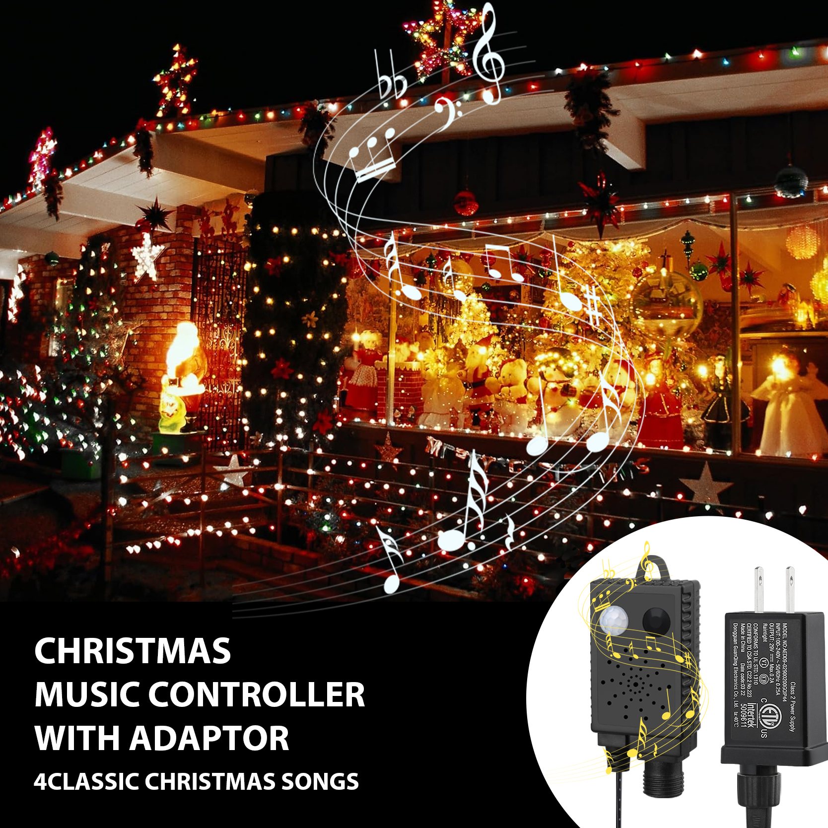 LAMPHOME 33ft Music Christmas Mini Lights (Stepless Dimming,Green Wire),100 LED Fairy Starry String Light Plug in for Indoor Outdoor Xmas Tree Wedding Party Decoration (White+Four Colors)