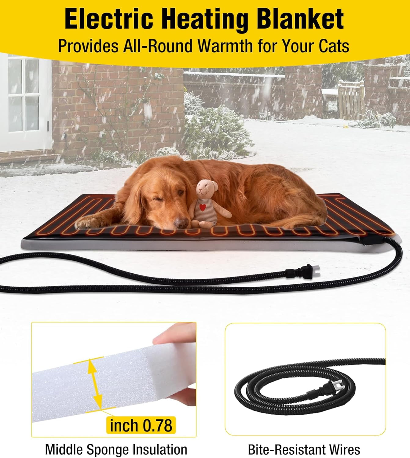 Aivituvin Heated Dog House Outdoor Dog Kennel with Safe Heated Pad, Chew-Proof Metal Frame and Rotating Food Bowl for Small to Medium Dogs, 44.6" L x 41.1" W x 32.9“H (Brown)