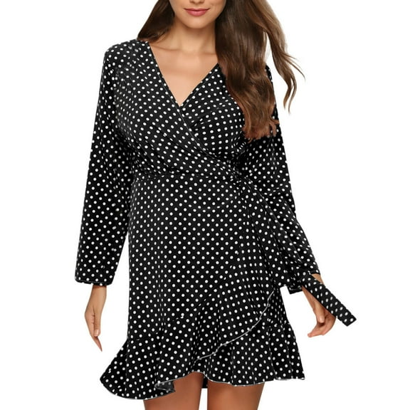 cyber and Monday Deals Clearance BUIgtTklOP Fall and Winter Dresses for Women Clearance 2023,Women V-neck Long Sleeve Bandage High Waist Shirt Dress