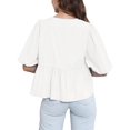 thumbnail image 3 of LANGWYQU Half Sleeve Women Puff Sleeve Pure Color Tie Front Blouse Shirt, 3 of 4